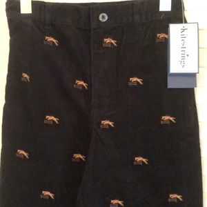 Kitestrings black corduroy pants w/ horse jumping embroidery